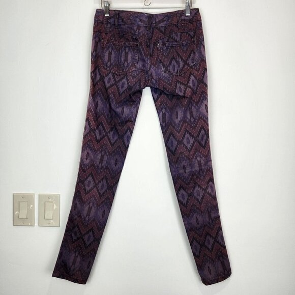 Free People Southwest Ikat Skinny Jeans 25 Purple Low Rise Bohemian Colorful - Picture 2 of 10